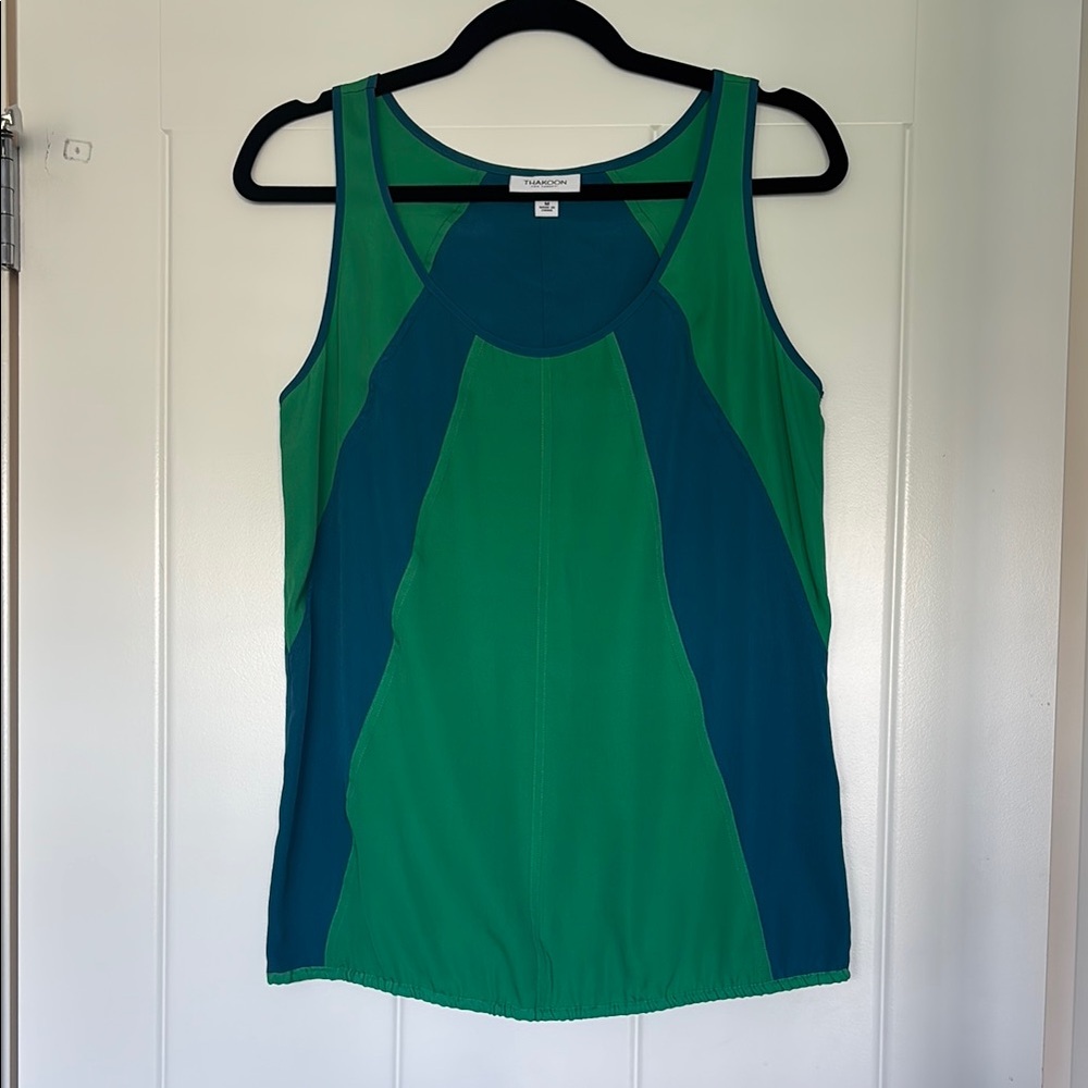 Fitted Green and Blue Tank Top with Scoop Neckline